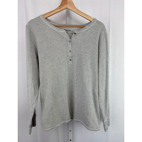 Eddie Bauer Tops - EDDIE BAUER  Size 2XL XXL Striped Thermal Henley Long Sleeve Top Pullover Gray